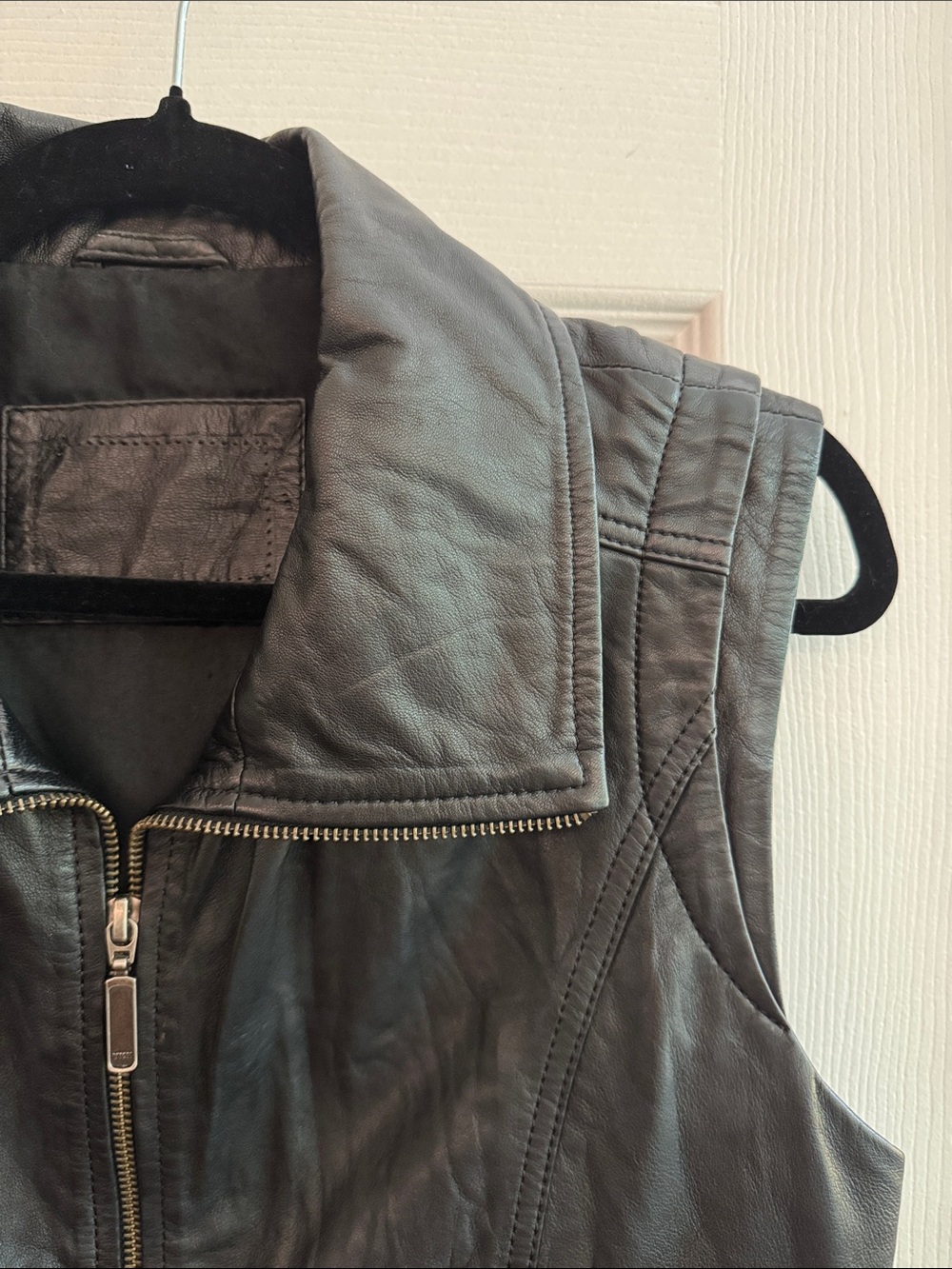 Sheepskin Leather Black Moto Vest Women’s Size 10 - Picture 3 of 7